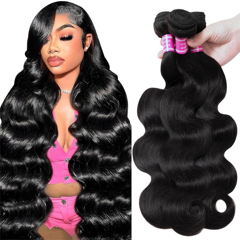 Body Wave Bundles Human Hair 12A Human Hair Bundles 18 20 22 IN 100 Unprocessed Brazilian Virgin Hair 3 Bundle Hair Extensions Real Human Hair Natural Black For Woman 18 20 22 IN
